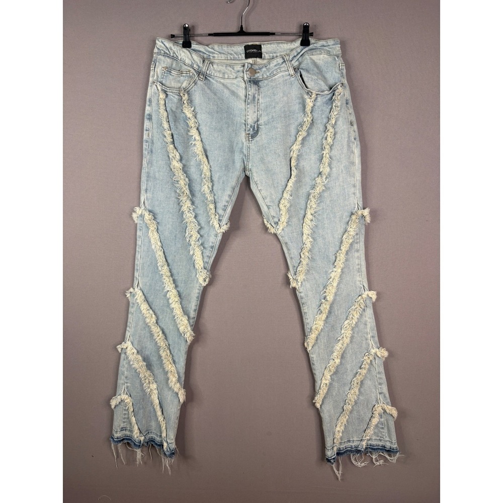 Cooper 9 Jeans Mens 36 Blue Distressed Fringe Diagonal Streetwear Denim